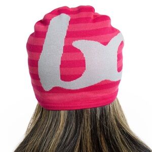 STRIPED KNIT BEANIE (STRAWBERRY PINK/GREY)